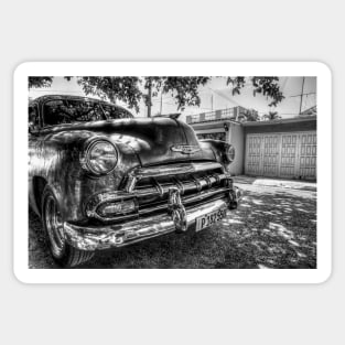 Old Cuban Car, Black And White Sticker